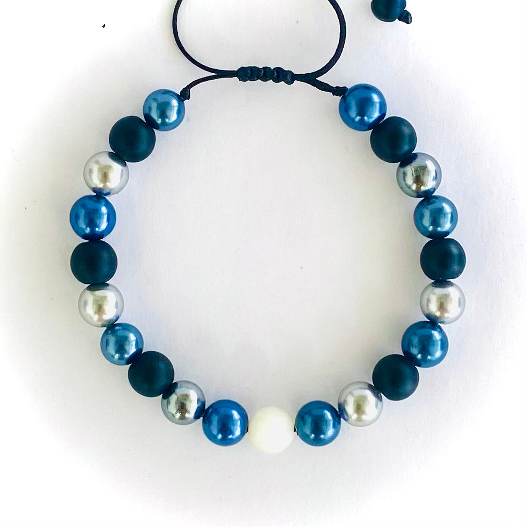 Pulsera madre perla, Onix y piedra luna