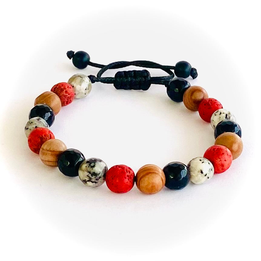 Pulsera agata, volcanica, jaspe madera y cuarzo turmalinado