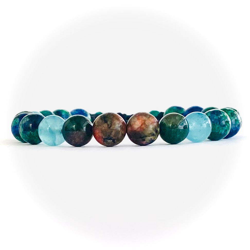Pulsera espectrolita, agata y unakita