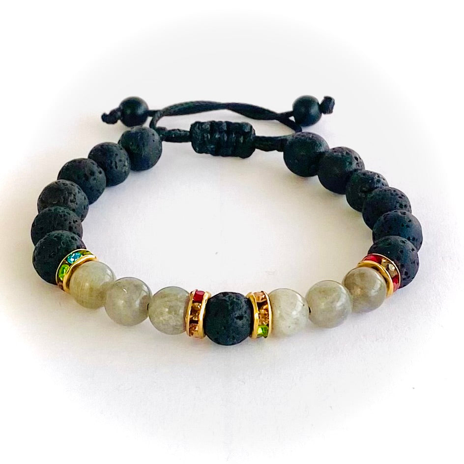 Pulsera volcanica y labradorita con rondel