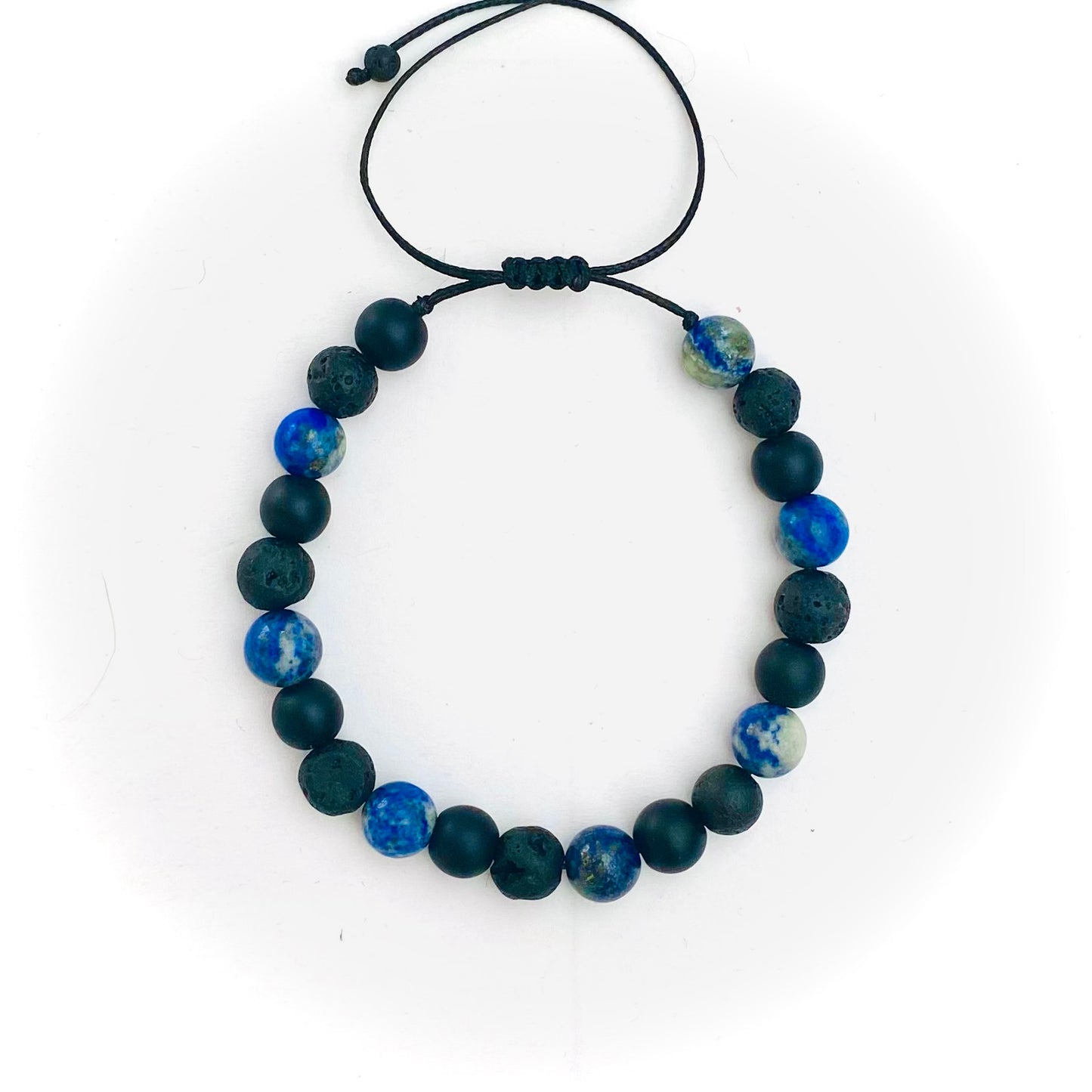Pulsera lapizlazuli, onix y volcanica
