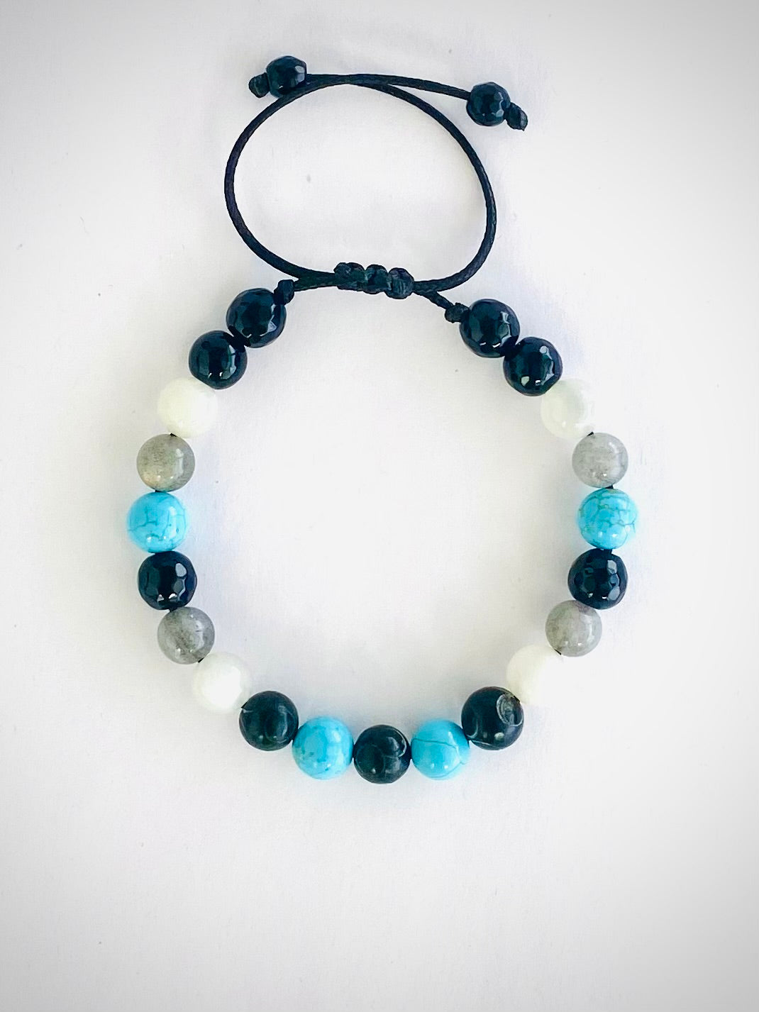 Pulsera turquesa, piedra luna, labradorita y jade negro