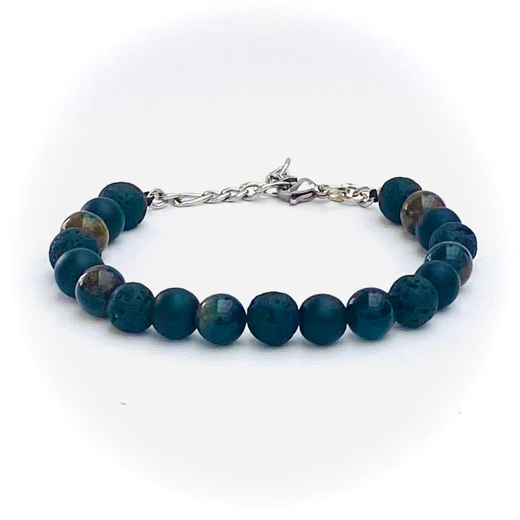Pulsera volcánica, onix y ojo de tigre