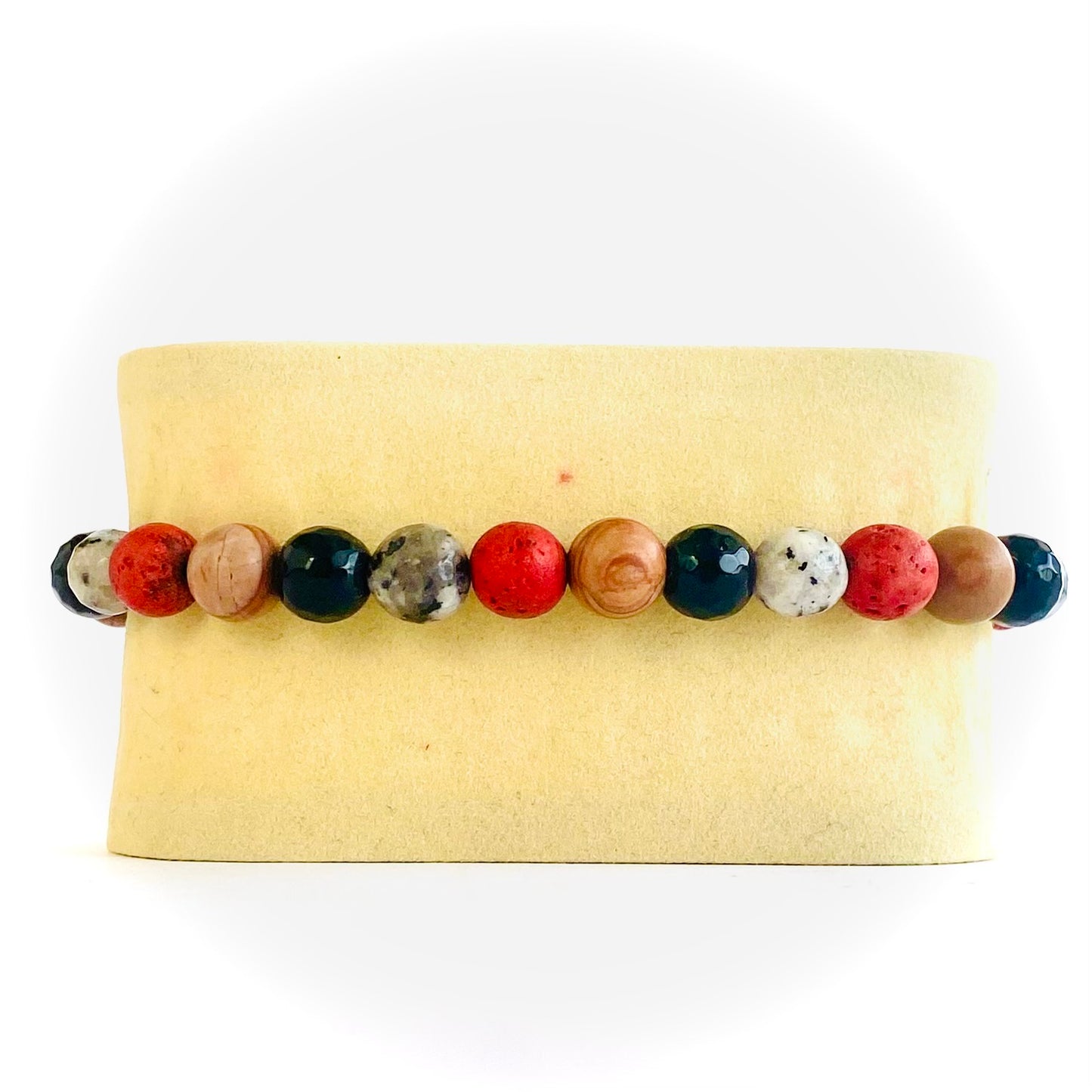 Pulsera agata, volcanica, jaspe madera y cuarzo turmalinado