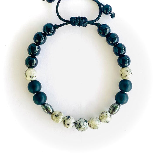 Pulsera agata, onix, acerina y cuarzo turmalinado