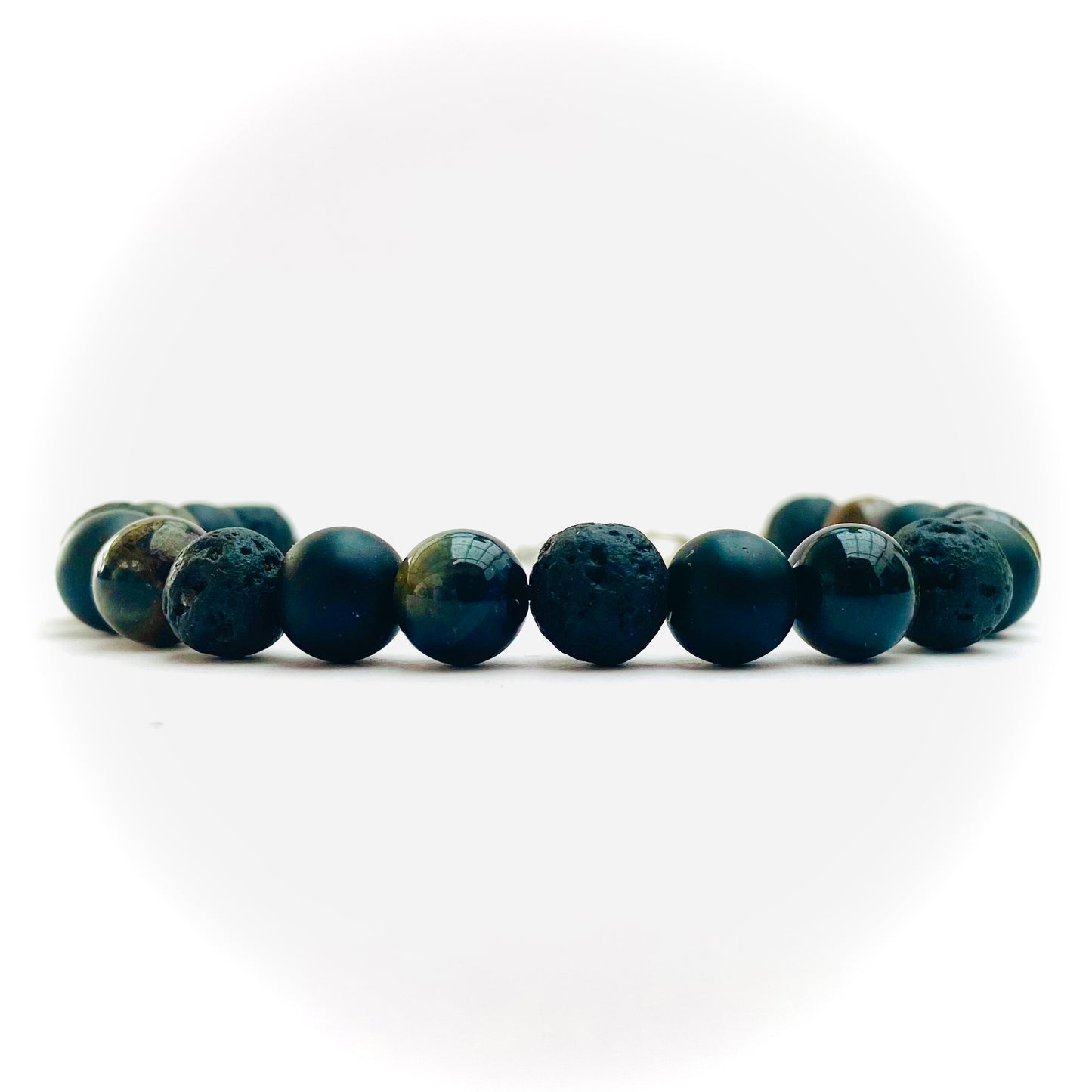 Pulsera volcánica, onix y ojo de tigre