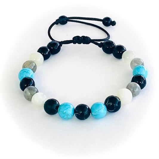 Pulsera turquesa, piedra luna, labradorita y jade negro