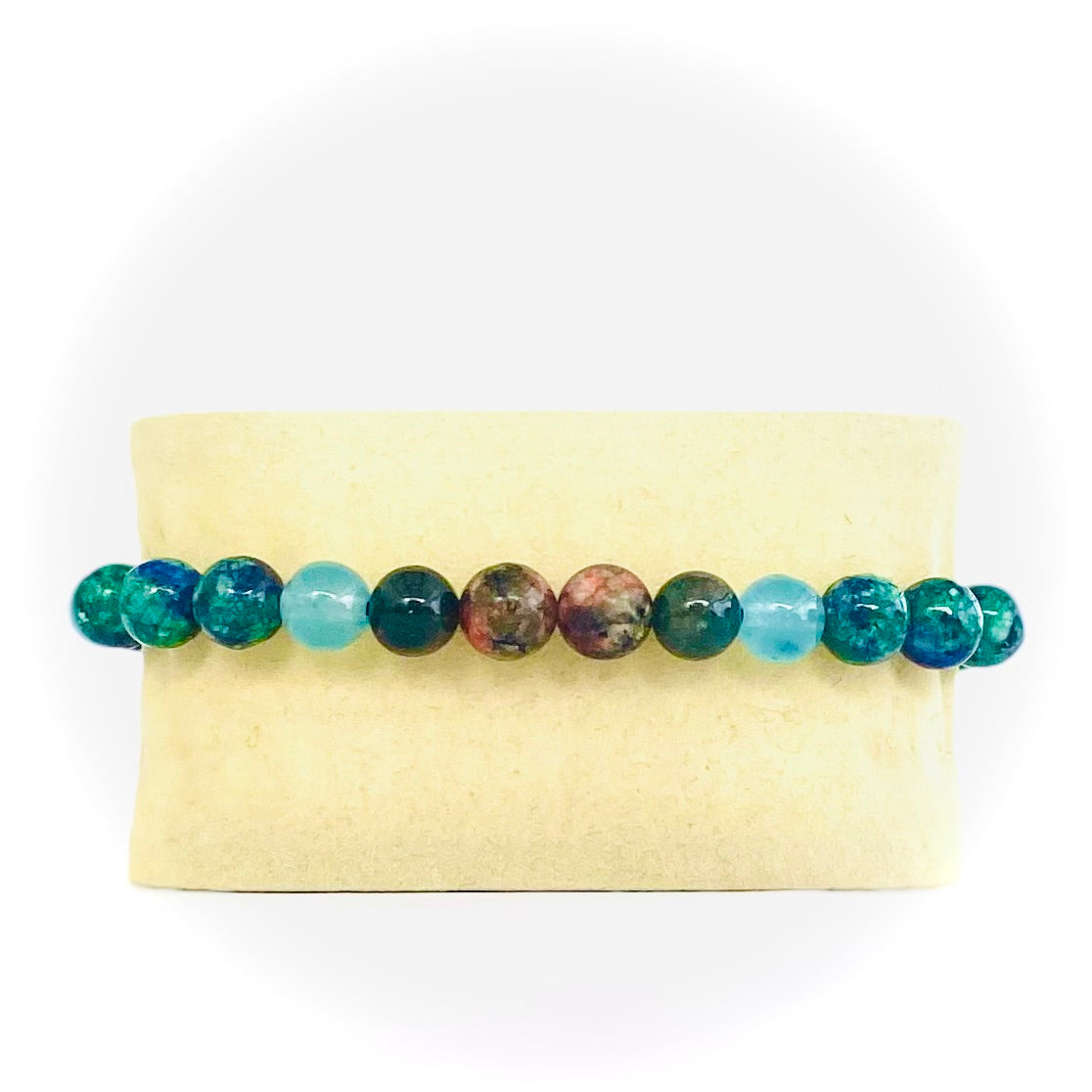 Pulsera espectrolita, agata y unakita