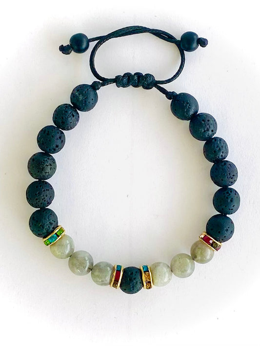 Pulsera volcanica y labradorita con rondel
