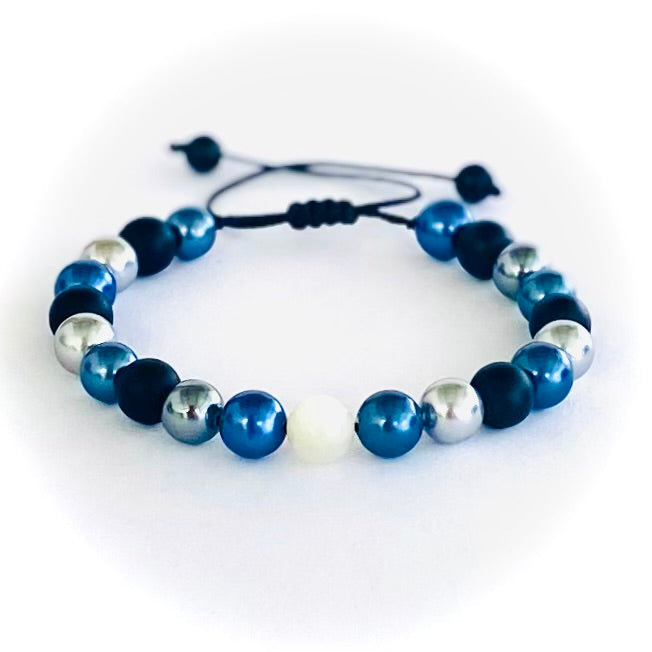 Pulsera madre perla, Onix y piedra luna