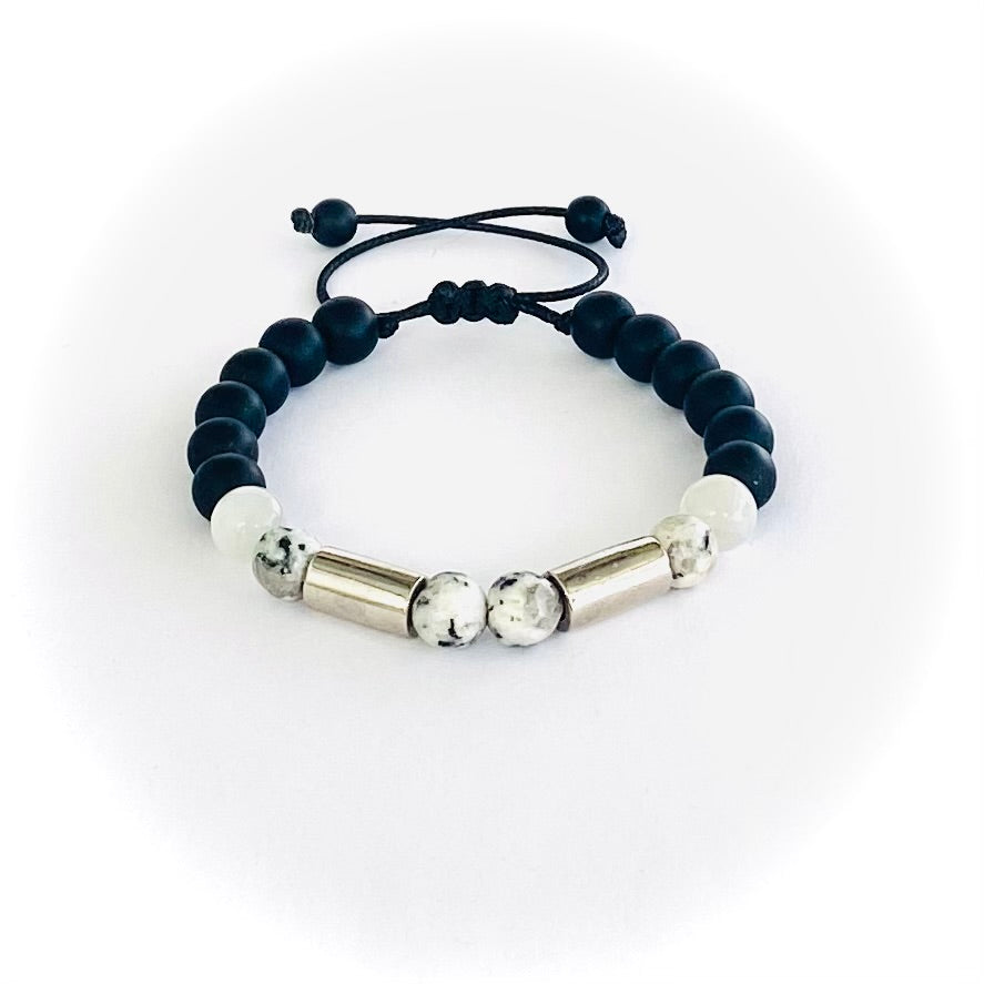 Pulsera onix, cuarzo turmalinado y agata