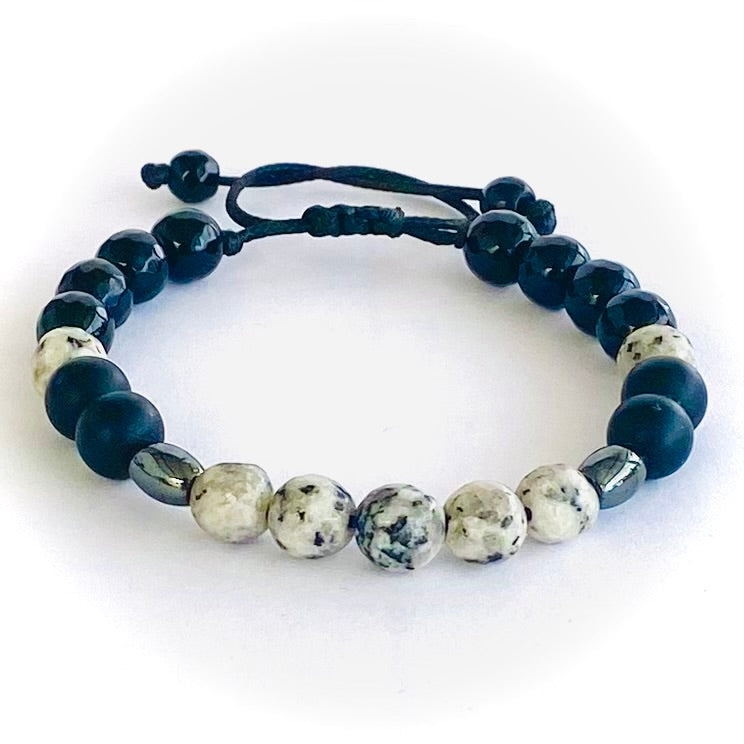 Pulsera agata, onix, acerina y cuarzo turmalinado