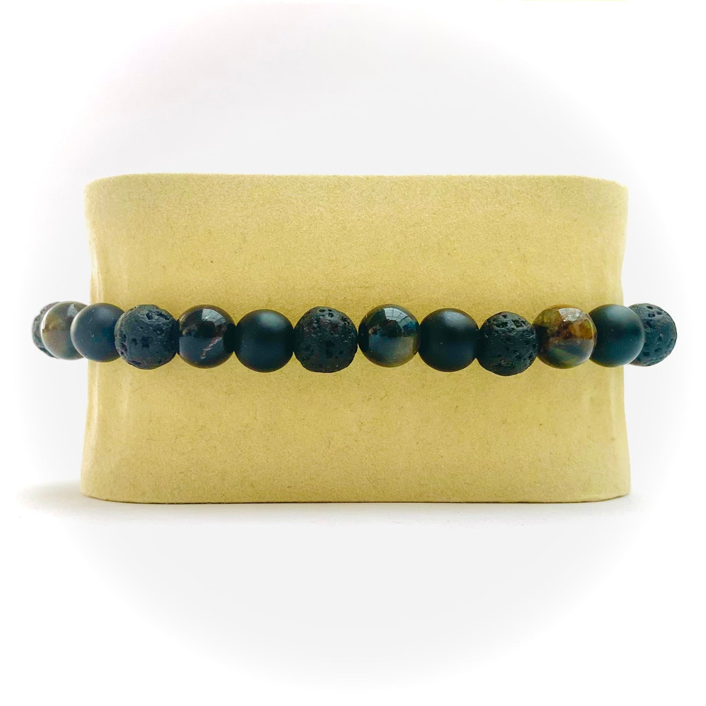 Pulsera volcánica, onix y ojo de tigre