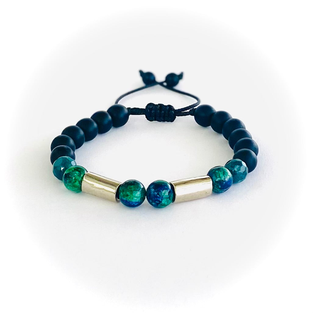 Pulsera onix, agata y espectrolita