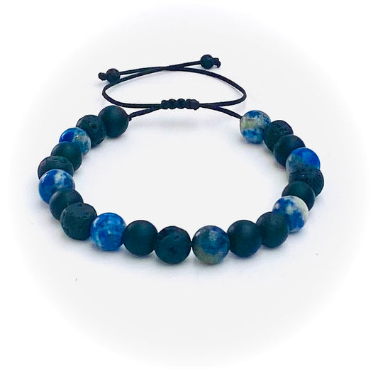 Pulsera lapizlazuli, onix y volcanica