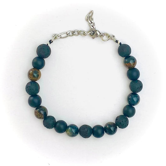 Pulsera volcánica, onix y ojo de tigre